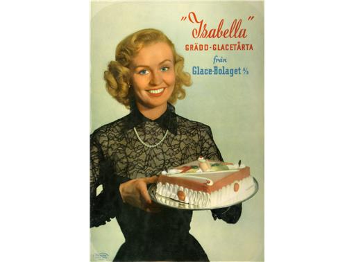Reklam för den lyxiga glasstårtan "Isabella" från 1950-talets mitt.
