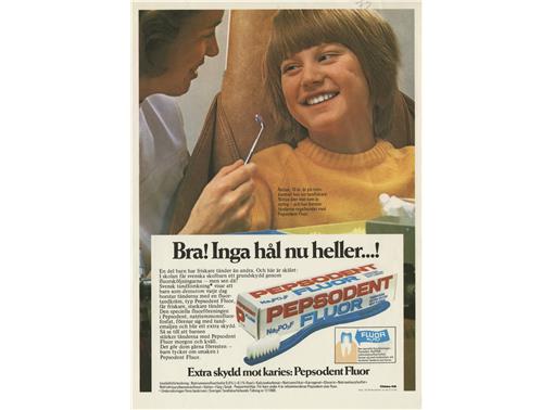 Pepsodentreklam för Pepsodent Fluor från 1975. Barnen började bli vanliga i reklamen.