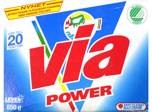 Via Power som kom 1994 hade för mycket ”power”. Det gick hål i vissa plagg som tvättades med det nya tvättmedlet.